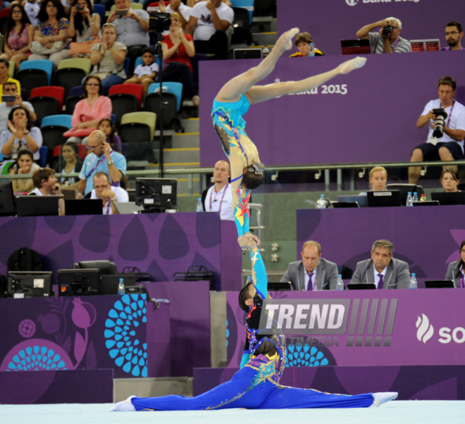 İlk Avropa Oyunları çərçivəsində gimnastika üzrə yarışların növbəti mərhələsi davam edir. Bakı, Azərbaycan, 17 iyun 2015